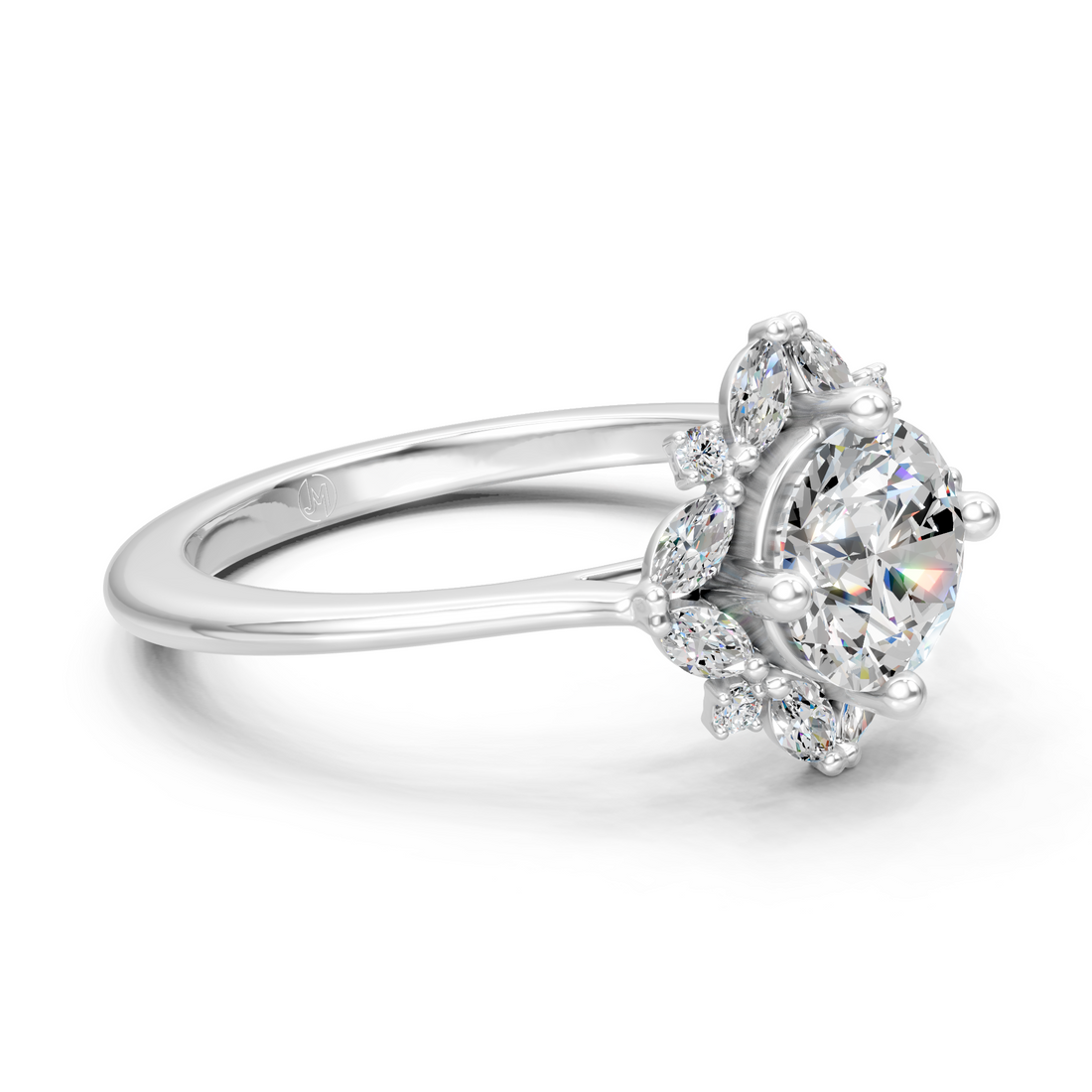 Lab-Grown or Natural Solitaire Round Diamond Engagement Ring with Marquise Accents - 1.16ct | Gold, White Gold, Rose Gold, Silver