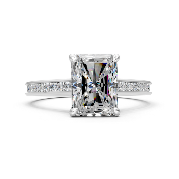Moissanite or Lab-Grown Solitaire 1ct Emerald with Round Diamond Engagement Ring - 1.21ct | 925 Silver