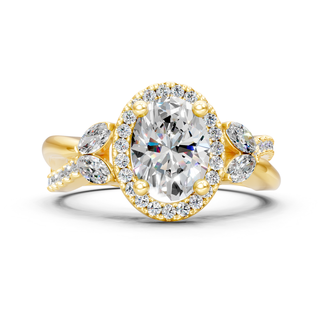 Lab-Grown or Natural Solitaire Oval and Round Diamond Engagement Ring - 1.42ct | Gold, White Gold, Rose Gold, Silver