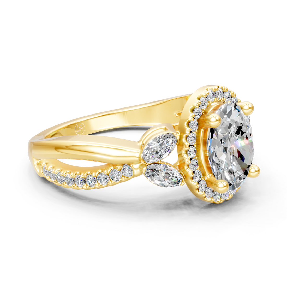 Lab-Grown or Natural Solitaire Oval and Round Diamond Engagement Ring - 1.42ct | Gold, White Gold, Rose Gold, Silver