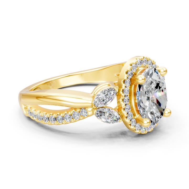 Lab-Grown or Natural Solitaire Oval and Round Diamond Engagement Ring - 1.42ct | Gold, White Gold, Rose Gold, Silver