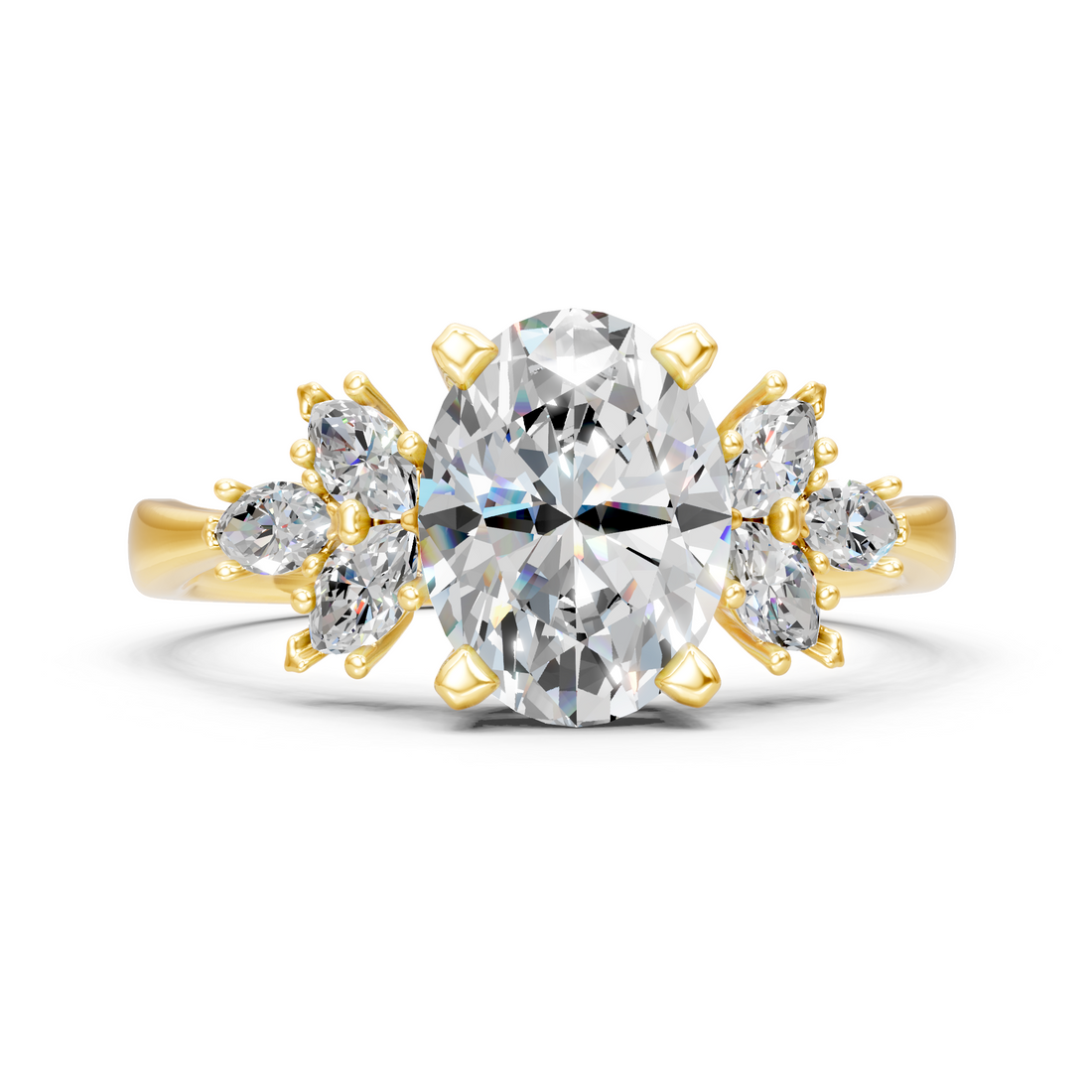 Lab-Grown or Natural Solitaire Oval and Marquise Diamond Engagement Ring - 1.30ct | Gold, White Gold, Rose Gold, Silver