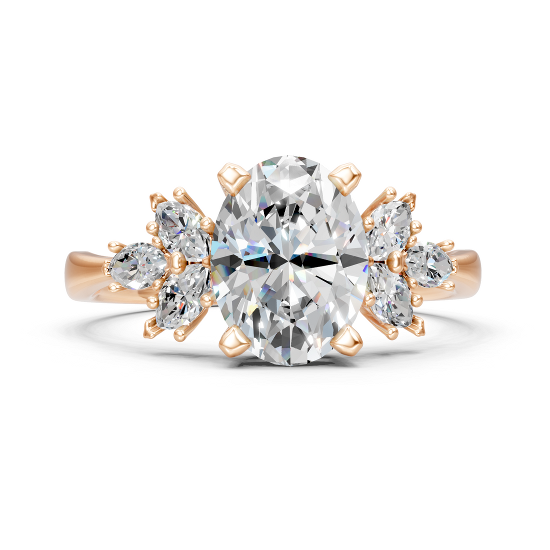 Lab-Grown or Natural Solitaire Oval and Marquise Diamond Engagement Ring - 1.30ct | Gold, White Gold, Rose Gold, Silver