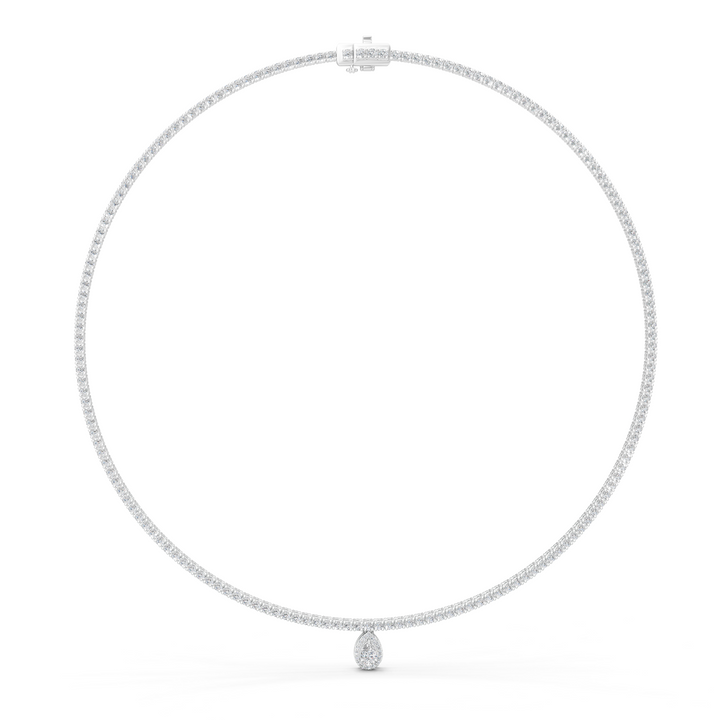 Lab-Grown or Natural Round Diamond Queen Necklace with Pear Diamond Center - 4.53ct | Gold, White Gold, Rose Gold, Silver