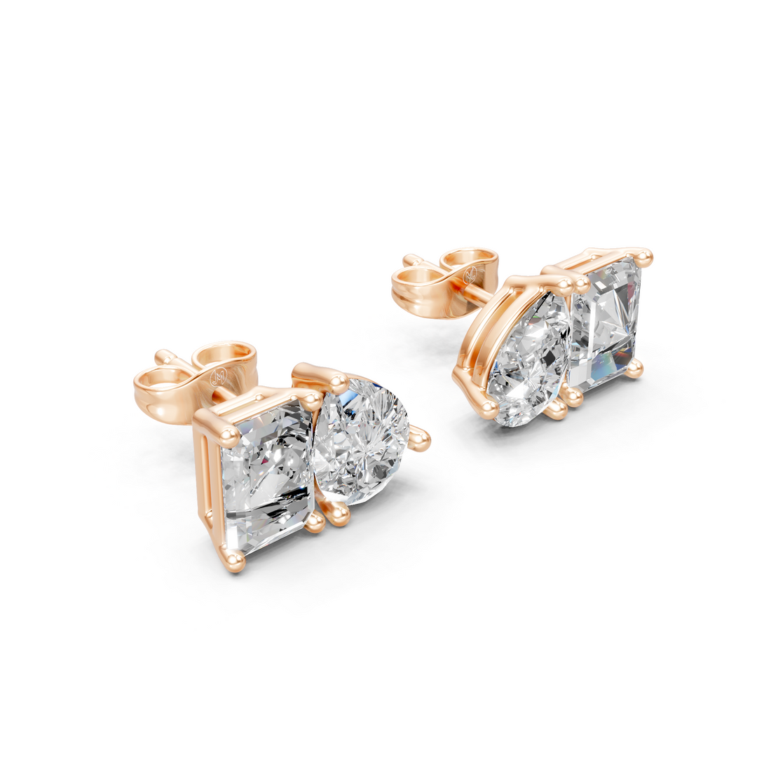 Lab-Grown or Natural Solitaire Emerald and Pear Diamond Stud Earrings - 4ct | Gold, White Gold, Rose Gold, Silver