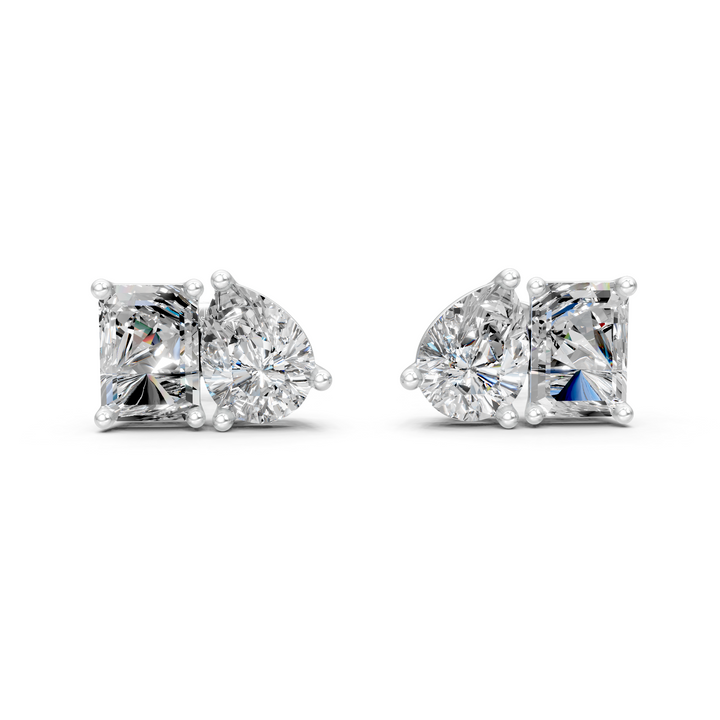 Moissanite or Lab-Grown Solitaire Emerald and Pear Diamond Stud Earrings - 4ct | 925 Silver