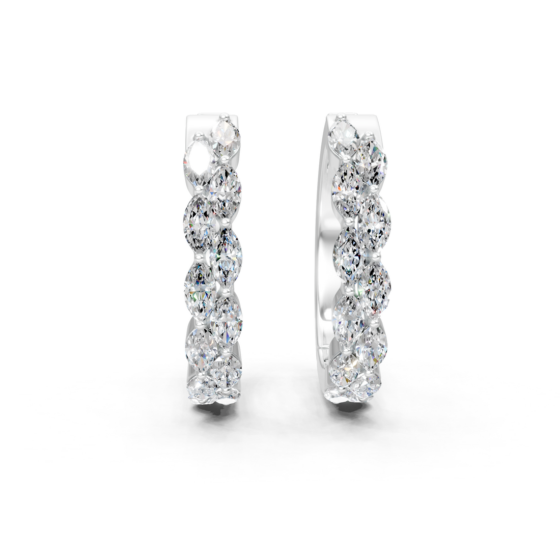 Lab-Grown or Natural Marquise Diamond Hoop Earrings - 1.61ct | Gold, White Gold, Rose Gold, Silver