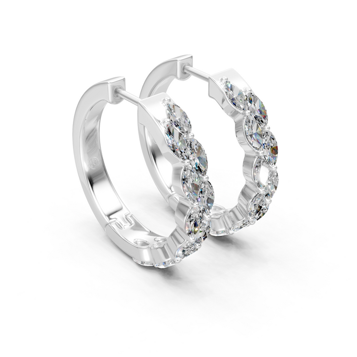 Lab-Grown or Natural Marquise Diamond Hoop Earrings - 1.61ct | Gold, White Gold, Rose Gold, Silver