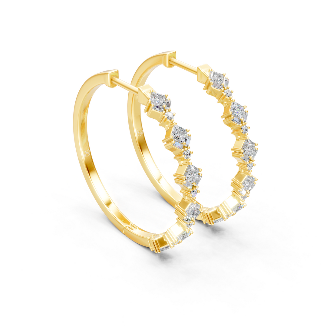 Lab-Grown or Natural Princess, Round, and Baguette Diamond Hoop Earrings - 0.82ct | Gold, White Gold, Rose Gold, Silver