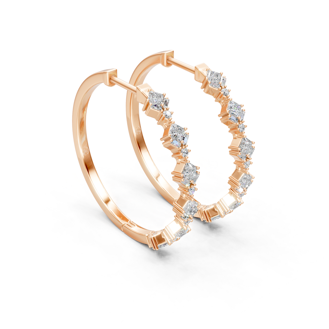 Lab-Grown or Natural Princess, Round, and Baguette Diamond Hoop Earrings - 0.82ct | Gold, White Gold, Rose Gold, Silver