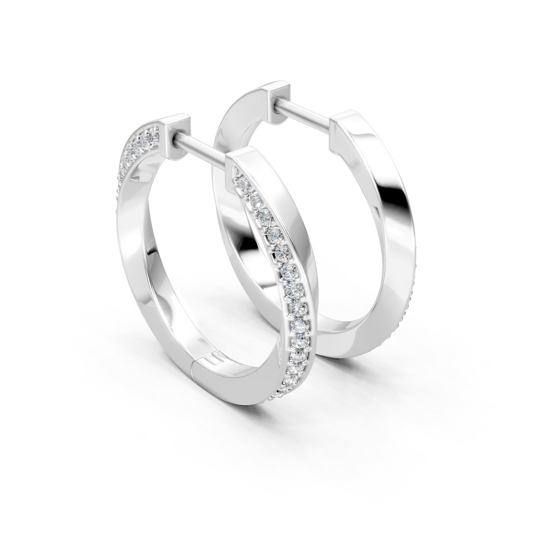 Lab-Grown or Natural Round Diamond Twisting Hoop Earrings - 0.38ct | Gold, White Gold, Rose Gold, Silver