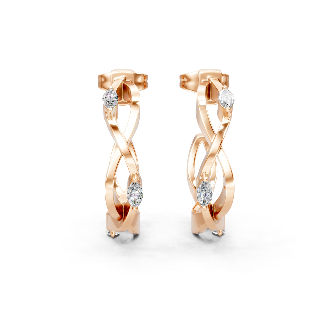 Lab-Grown or Natural Marquise Diamond Twisting Hoop Earrings - 0.21ct | Gold, White Gold, Rose Gold, Silver