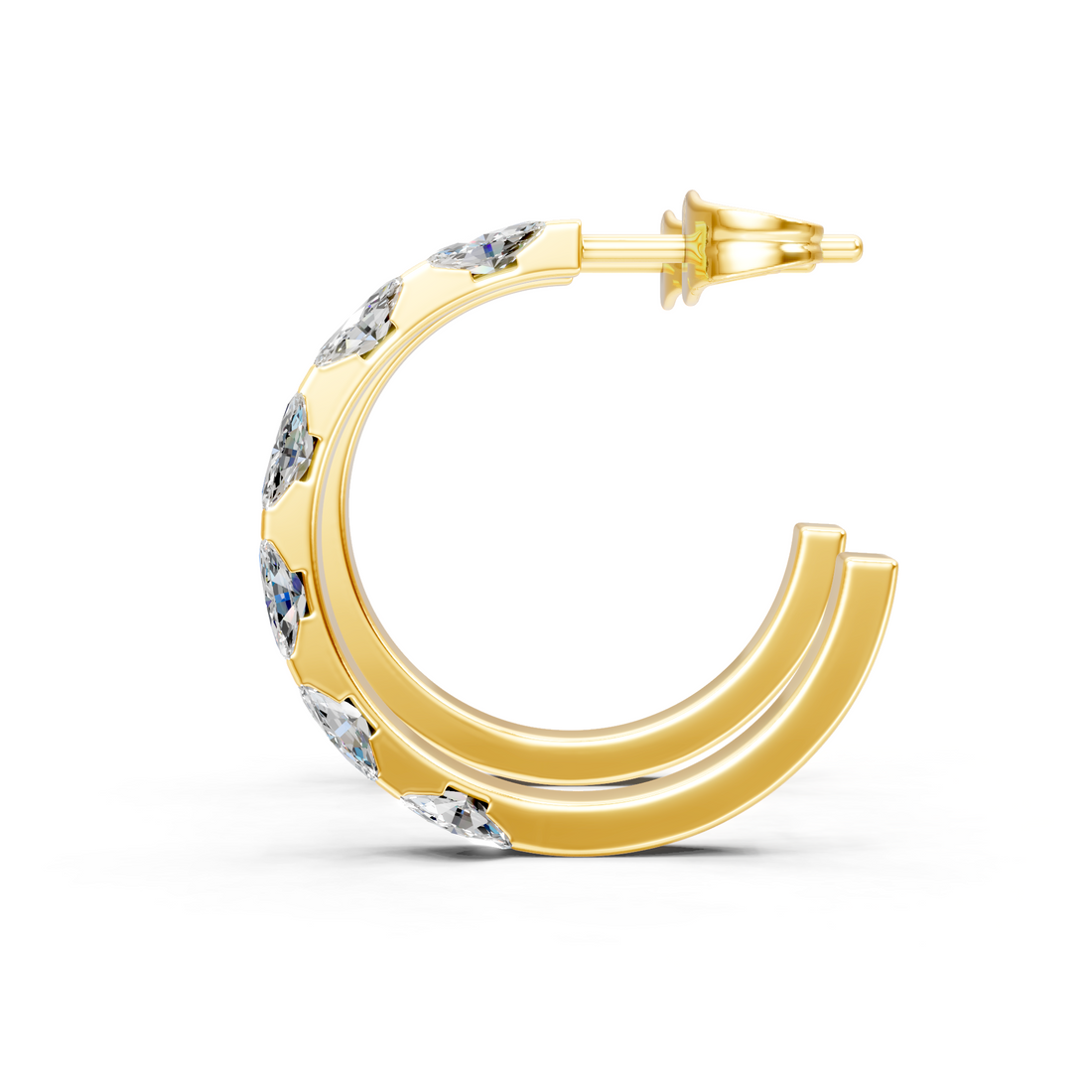 Lab-Grown or Natural Marquise Diamond Half Naked Hoop Earrings - 0.63ct | Gold, White Gold, Rose Gold, Silver