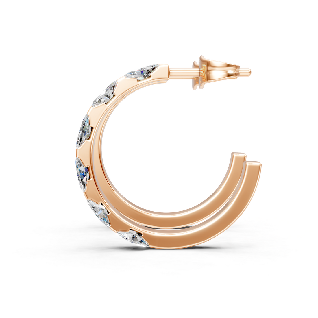 Lab-Grown or Natural Marquise Diamond Half Naked Hoop Earrings - 0.63ct | Gold, White Gold, Rose Gold, Silver