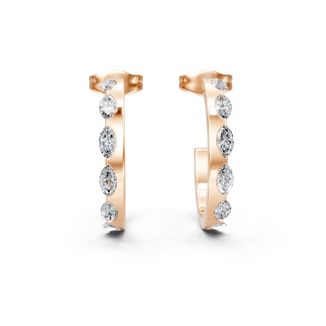 Lab-Grown or Natural Marquise Diamond Half Naked Hoop Earrings - 0.63ct | Gold, White Gold, Rose Gold, Silver