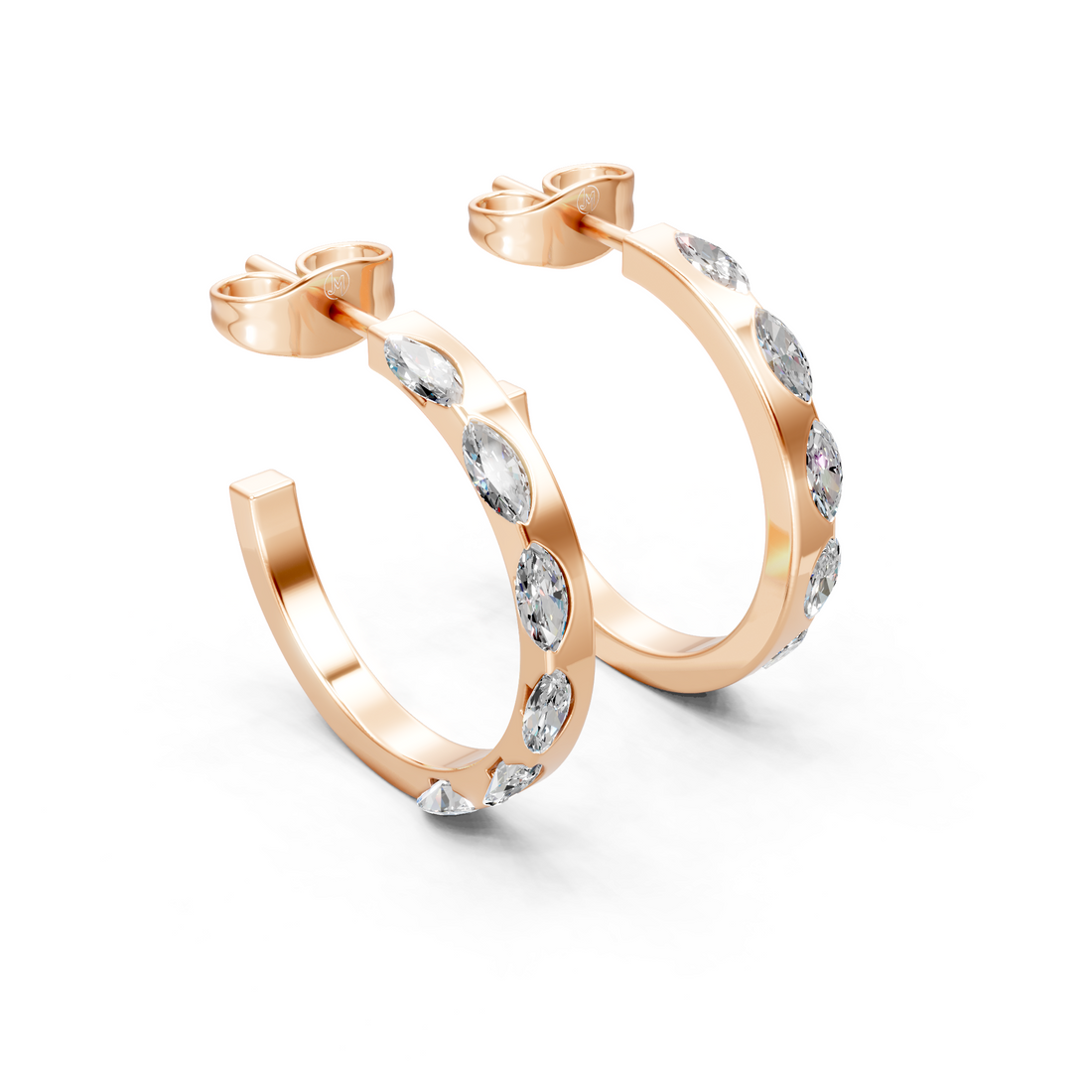 Lab-Grown or Natural Marquise Diamond Half Naked Hoop Earrings - 0.63ct | Gold, White Gold, Rose Gold, Silver