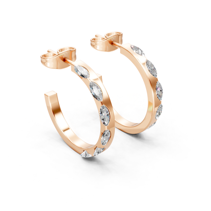 Moissanite or Lab-Grown Marquise Diamond Half Naked Hoop Earrings - 0.63ct | 925 Silver