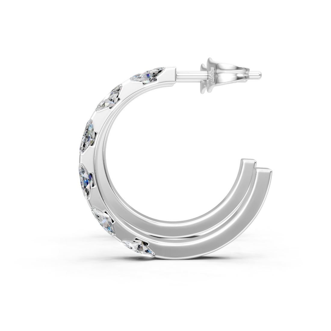 Lab-Grown or Natural Marquise Diamond Half Naked Hoop Earrings - 0.63ct | Gold, White Gold, Rose Gold, Silver