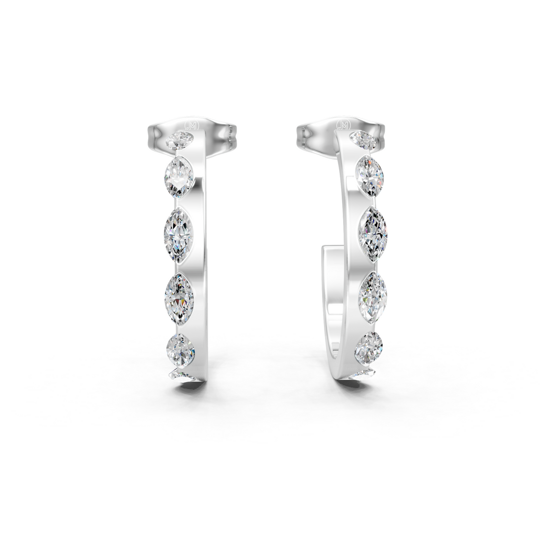 Lab-Grown or Natural Marquise Diamond Half Naked Hoop Earrings - 0.63ct | Gold, White Gold, Rose Gold, Silver