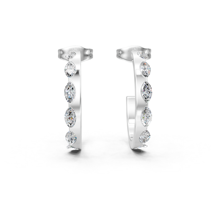 Moissanite or Lab-Grown Marquise Diamond Half Naked Hoop Earrings - 0.63ct | 925 Silver