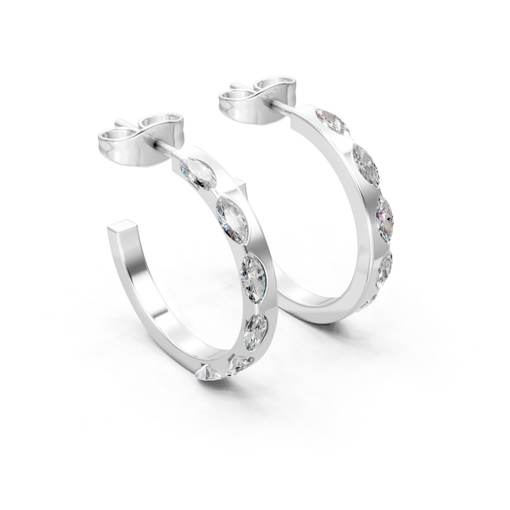 Lab-Grown or Natural Marquise Diamond Half Naked Hoop Earrings - 0.63ct | Gold, White Gold, Rose Gold, Silver