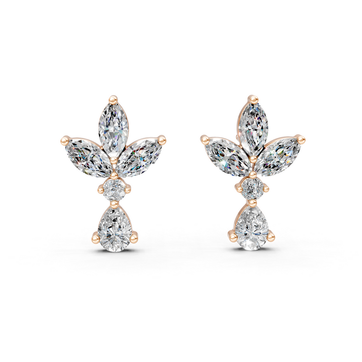 Lab-Grown or Natural Marquise, Round Diamond with Pear Drop Earrings - 1.35ct | Gold, White Gold, Rose Gold, Silver