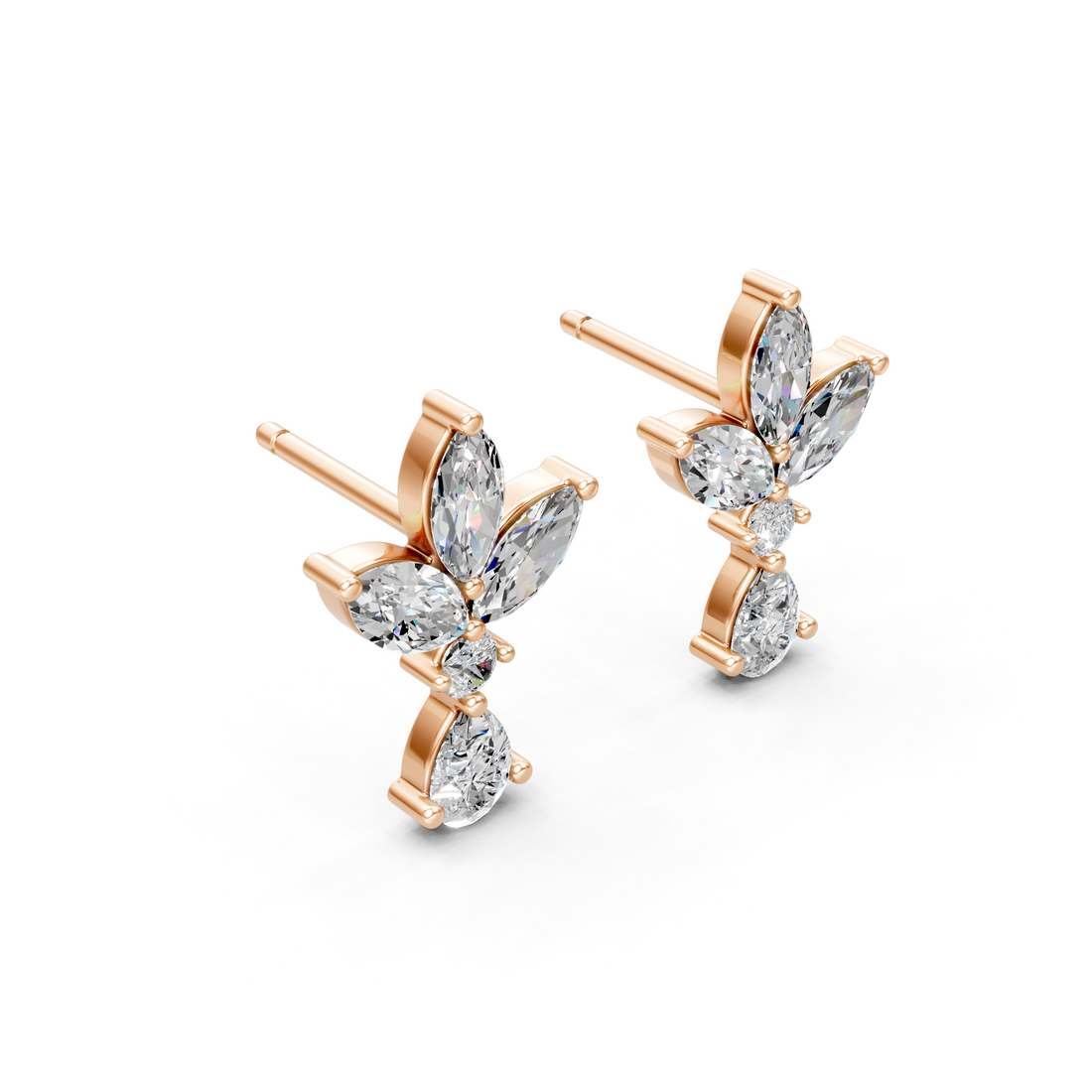 Lab-Grown or Natural Marquise, Round Diamond with Pear Drop Earrings - 1.35ct | Gold, White Gold, Rose Gold, Silver