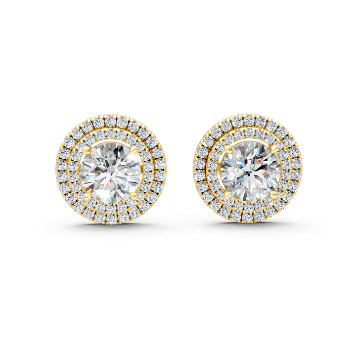 Lab-Grown or Natural Solitaire 1ct Round Diamond with Halo Setting Studs - 2.68ct | Gold, White Gold, Rose Gold, Silver