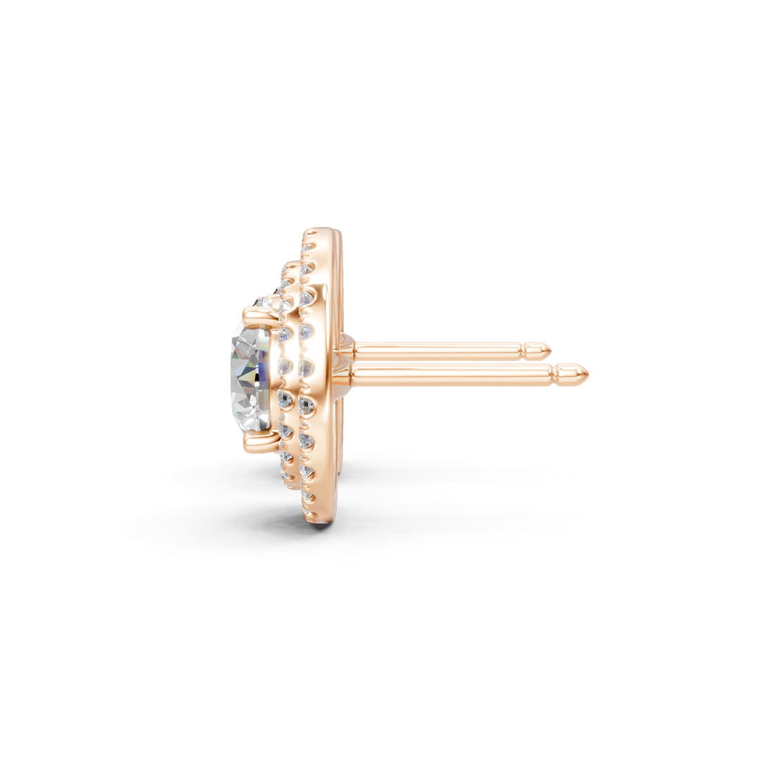 Lab-Grown or Natural Solitaire 1ct Round Diamond with Halo Setting Studs - 2.68ct | Gold, White Gold, Rose Gold, Silver