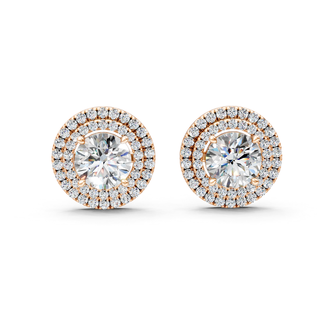 Lab-Grown or Natural Solitaire 1ct Round Diamond with Halo Setting Studs - 2.68ct | Gold, White Gold, Rose Gold, Silver