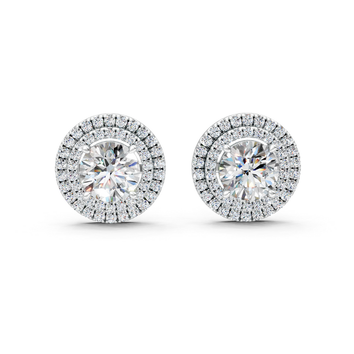 Moissanite or Lab-Grown Solitaire 1ct Round Diamond with Halo Setting Stud Earrings - 2.68ct | 925 Silver