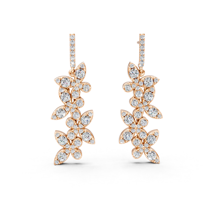 Lab-Grown or Natural Round Diamond Dangler Earrings - 3.19ct | Gold, White Gold, Rose Gold, Silver