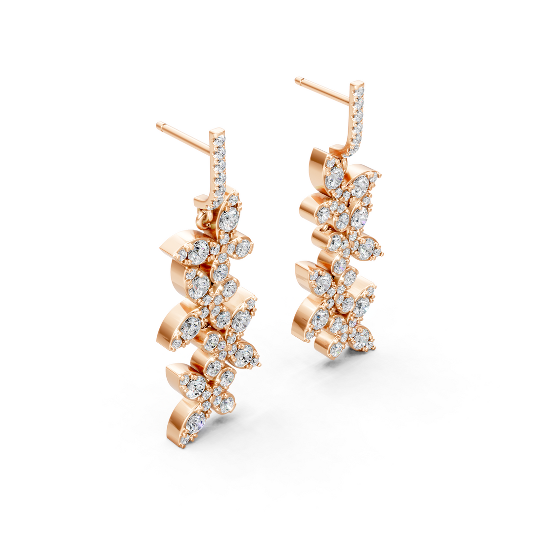 Lab-Grown or Natural Round Diamond Dangler Earrings - 3.19ct | Gold, White Gold, Rose Gold, Silver