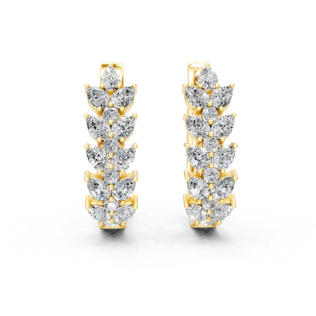 Lab-Grown or Natural Pear and Round Diamond Stunning Bali Earrings - 1.39ct | Gold, White Gold, Rose Gold, Silver