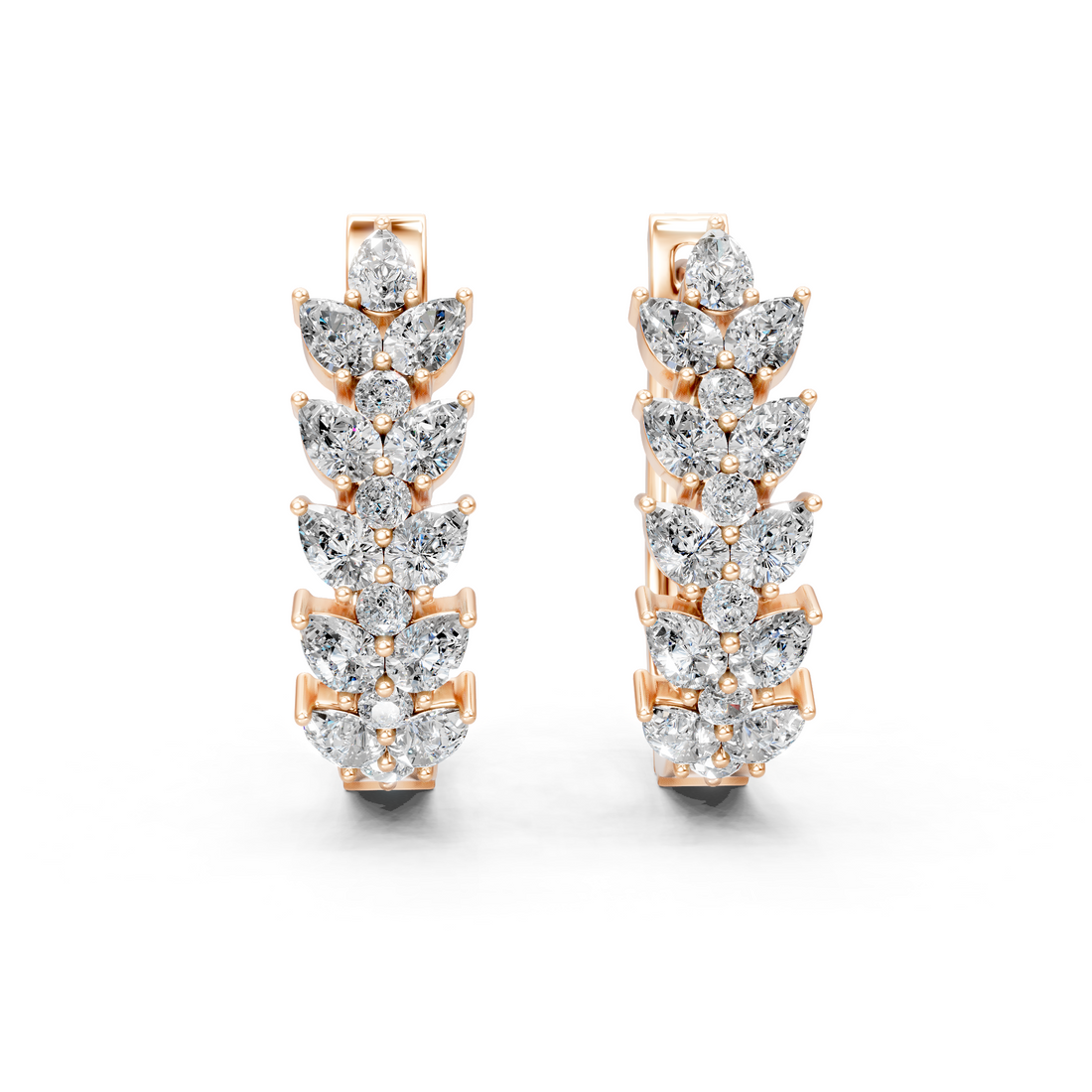 Lab-Grown or Natural Pear and Round Diamond Stunning Bali Earrings - 1.39ct | Gold, White Gold, Rose Gold, Silver