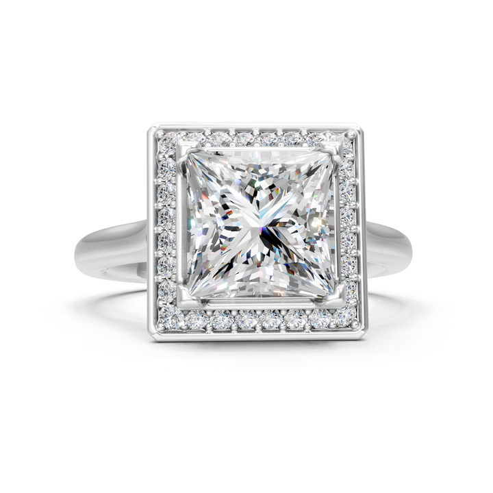Moissanite or Lab-Grown Solitaire 1ct Princess with Round Diamond Halo Engagement Ring - 1.18ct | 925 Silver