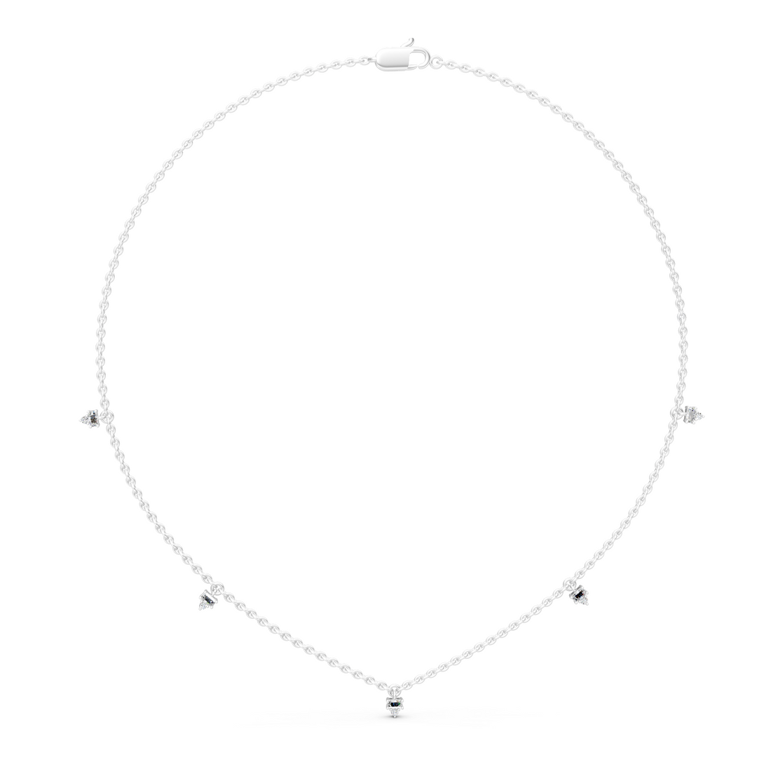 Lab-Grown or Natural Baguette and Round Diamond Necklace - 0.31ct | Gold, White Gold, Rose Gold, Silver