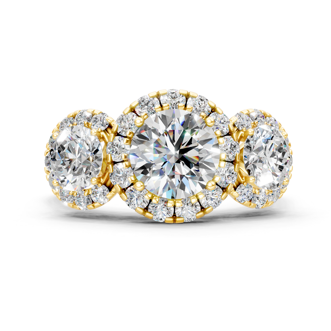 Moissanite or Lab-Grown Solitaire 1ct Round Diamond with Two 0.50ct Side Diamonds Stylish Ring - 2.53ct | 925 Silver