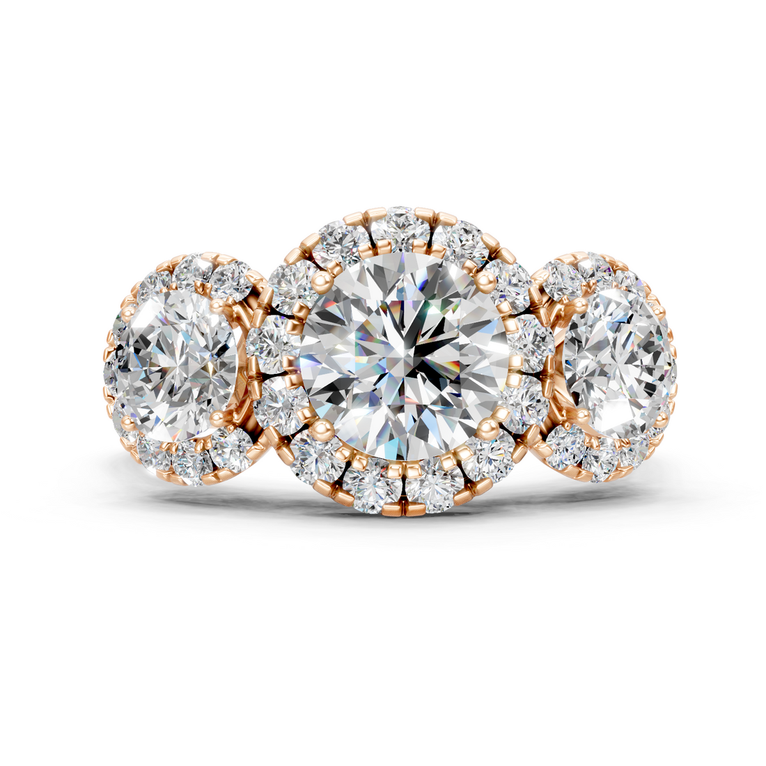 Moissanite or Lab-Grown Solitaire 1ct Round Diamond with Two 0.50ct Side Diamonds Stylish Ring - 2.53ct | 925 Silver