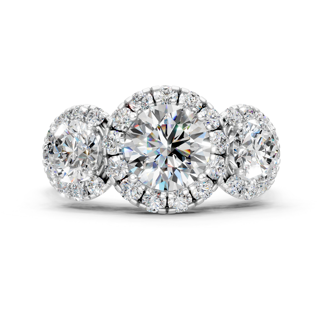 Moissanite or Lab-Grown Solitaire 1ct Round Diamond with Two 0.50ct Side Diamonds Stylish Ring - 2.53ct | 925 Silver