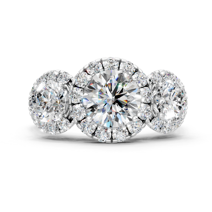 Moissanite or Lab-Grown Solitaire 1ct Round Diamond with Two 0.50ct Side Diamonds Stylish Ring - 2.53ct | 925 Silver