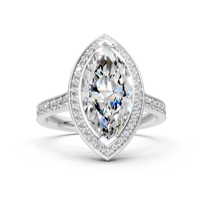 Moissanite or Lab-Grown Solitaire 1ct Marquise Diamond Halo Engagement Ring - 1.47ct | 925 Silver