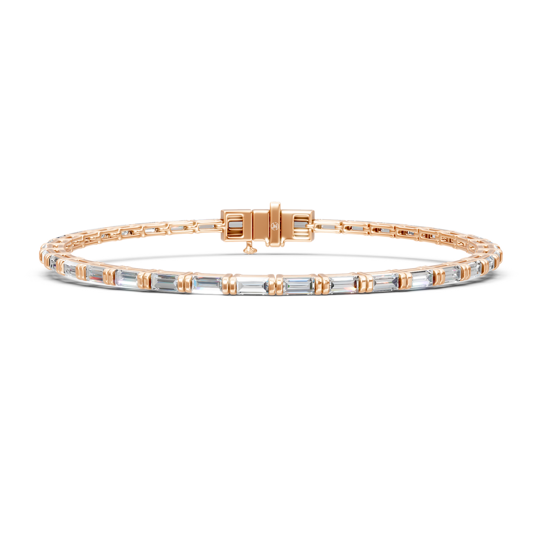 Lab-Grown or Natural Baguette Diamond Tennis Bracelet - 3.7ct | 8 Inch | Gold, White Gold, Rose Gold, Silver