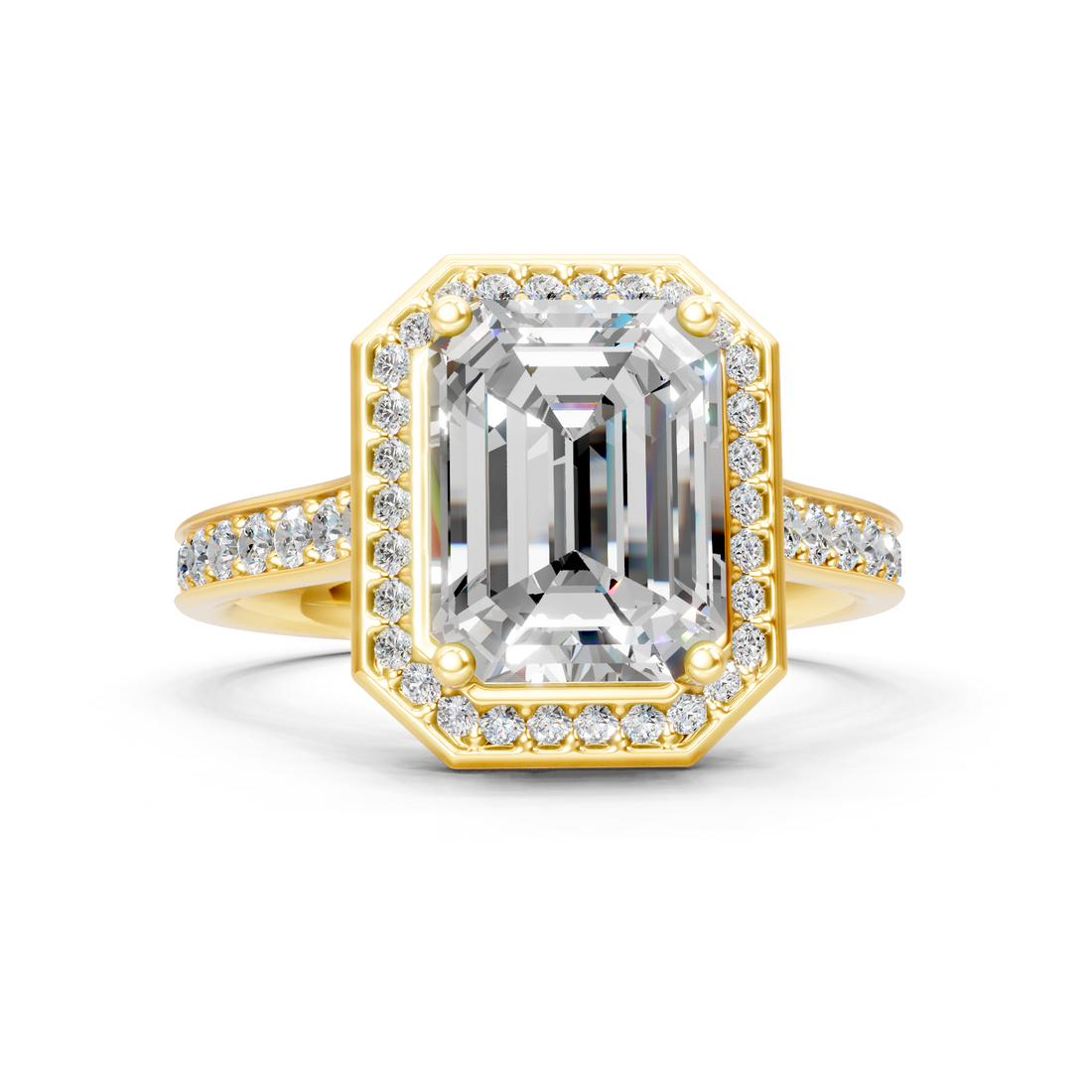 Moissanite or Lab-Grown Solitaire 1ct Emerald Diamond Halo Engagement Ring - 1.46ct | 925 Silver