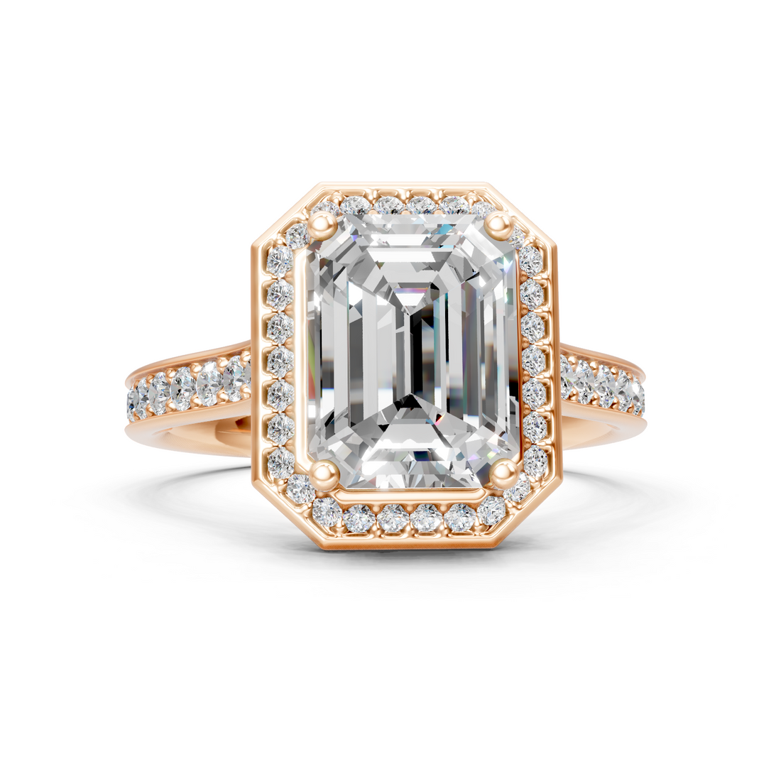 Moissanite or Lab-Grown Solitaire 1ct Emerald Diamond Halo Engagement Ring - 1.46ct | 925 Silver