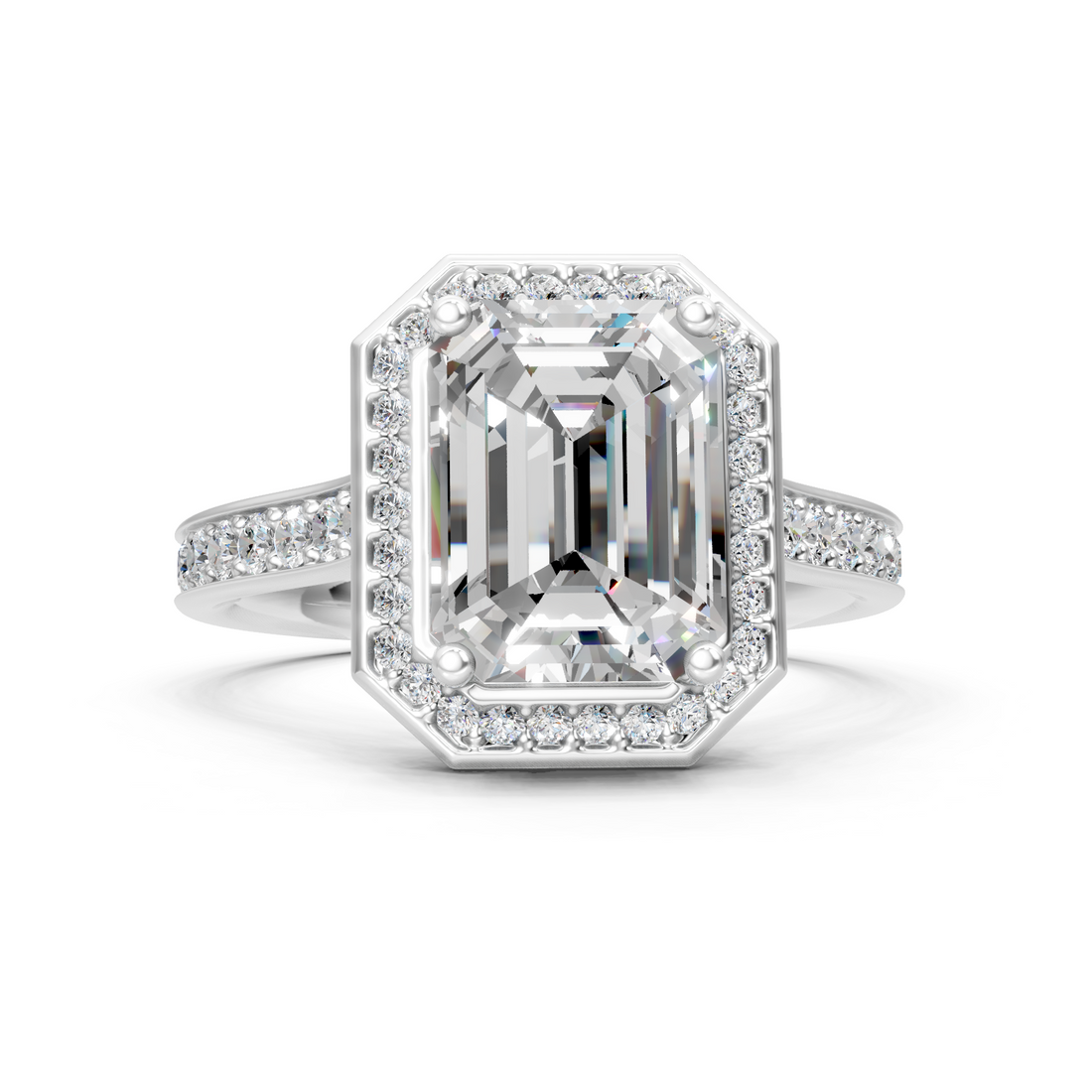 Moissanite or Lab-Grown Solitaire 1ct Emerald Diamond Halo Engagement Ring - 1.46ct | 925 Silver