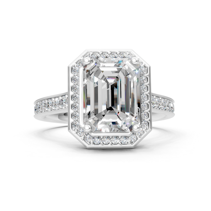 Moissanite or Lab-Grown Solitaire 1ct Emerald Diamond Halo Engagement Ring - 1.46ct | 925 Silver