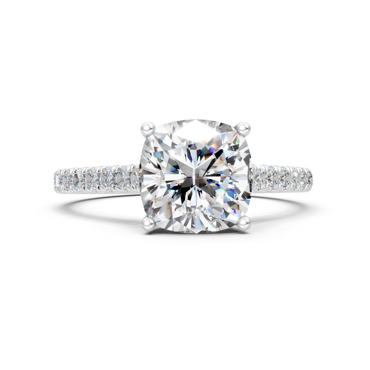 Moissanite or Lab-Grown Solitaire 1ct Cushion with Round Diamond Engagement Ring - 1.40ct | 925 Silver