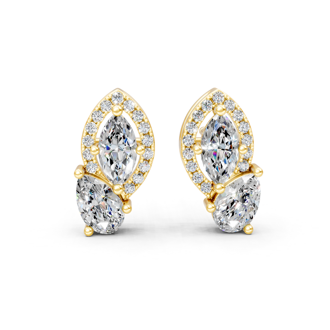 Lab-Grown or Natural Marquise, Pear, and Round Diamond Bold Stud Earrings - 1.53ct | Gold, White Gold, Rose Gold, Silver