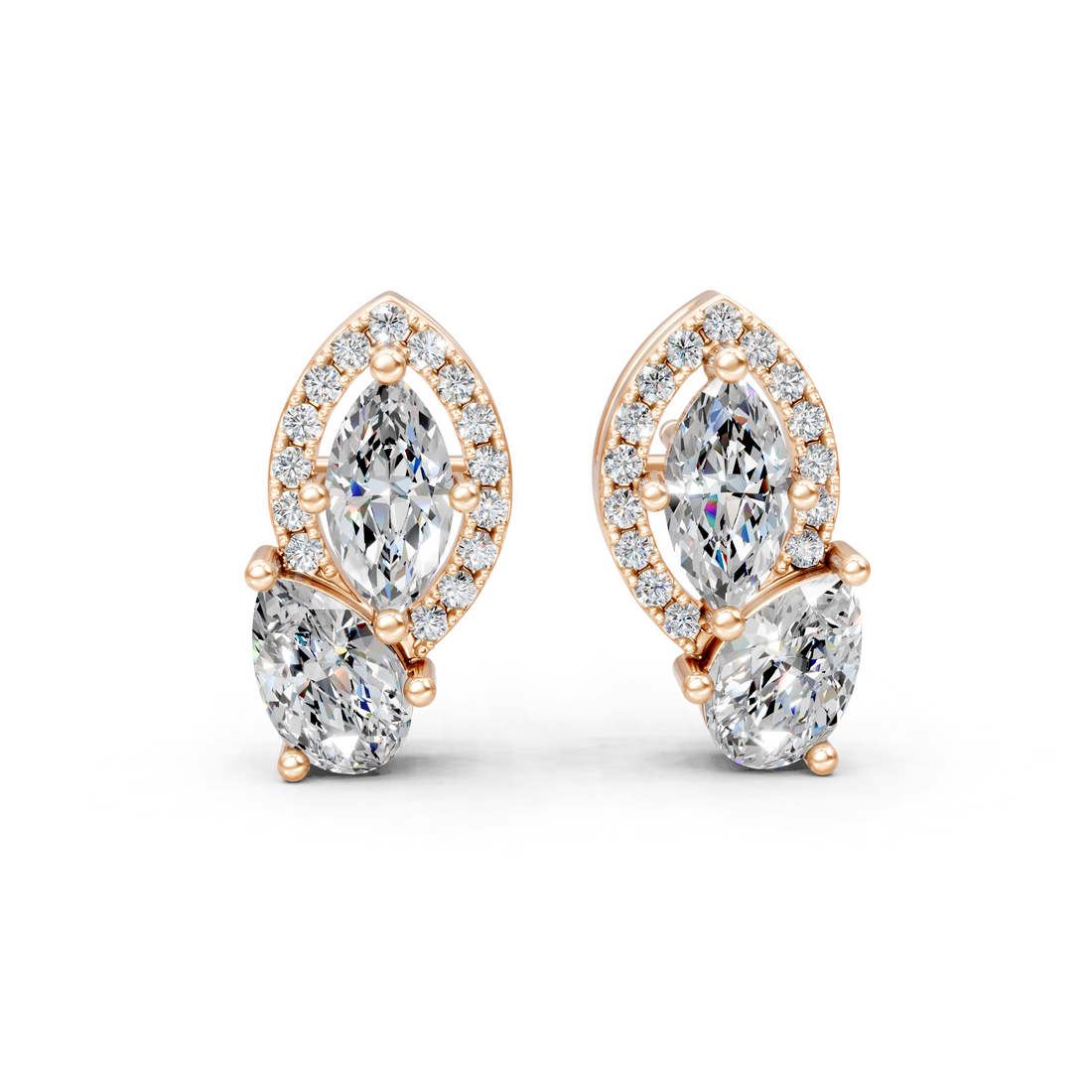 Lab-Grown or Natural Marquise, Pear, and Round Diamond Bold Stud Earrings - 1.53ct | Gold, White Gold, Rose Gold, Silver